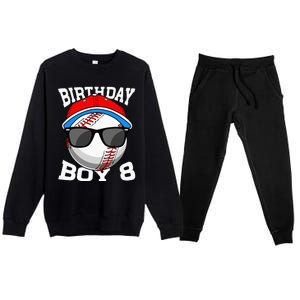 8th Birthday Gift Baseball Player 8 Years Old Premium Crewneck Sweatsuit Set