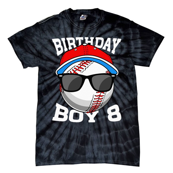 8th Birthday Gift Baseball Player 8 Years Old Tie-Dye T-Shirt