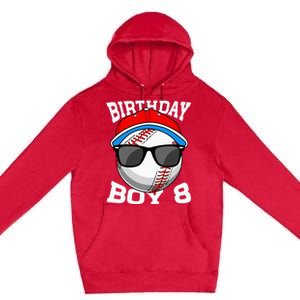 8th Birthday Gift Baseball Player 8 Years Old Premium Pullover Hoodie