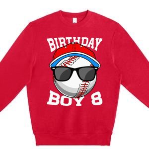 8th Birthday Gift Baseball Player 8 Years Old Premium Crewneck Sweatshirt