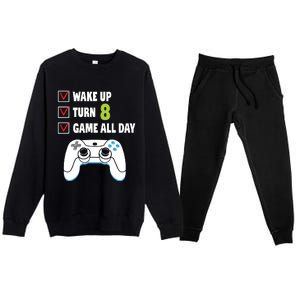 8th Birthday Gamer Video Games Gaming 8 Years Old Boy Premium Crewneck Sweatsuit Set