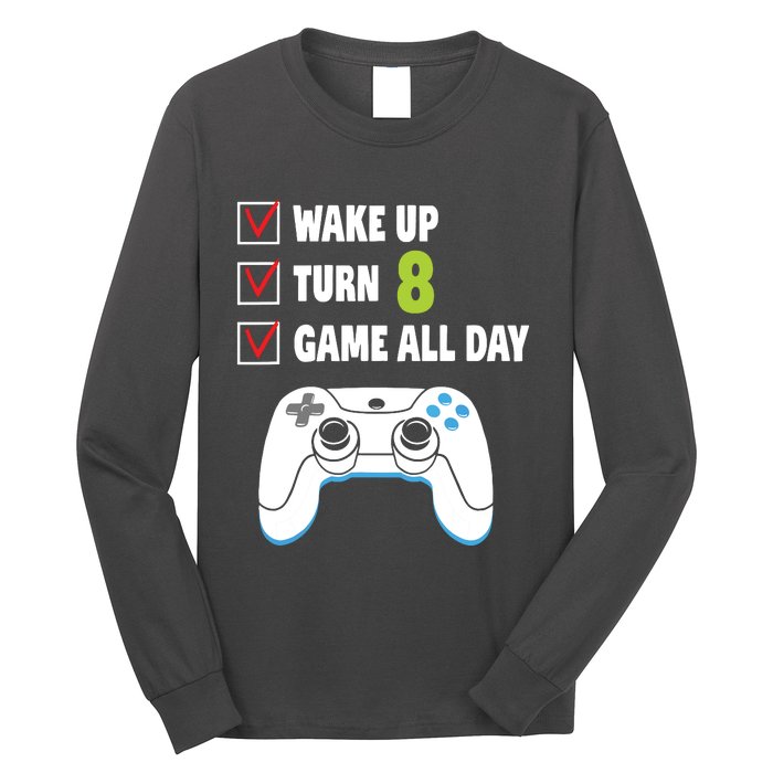 8th Birthday Gamer Video Games Gaming 8 Years Old Boy Long Sleeve Shirt