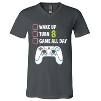 8th Birthday Gamer Video Games Gaming 8 Years Old Boy V-Neck T-Shirt