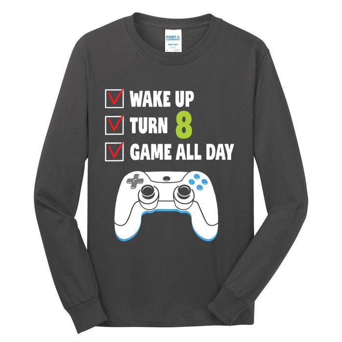 8th Birthday Gamer Video Games Gaming 8 Years Old Boy Tall Long Sleeve T-Shirt