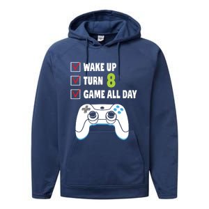 8th Birthday Gamer Video Games Gaming 8 Years Old Boy Performance Fleece Hoodie