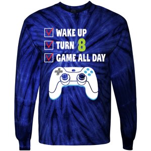 8th Birthday Gamer Video Games Gaming 8 Years Old Boy Tie-Dye Long Sleeve Shirt