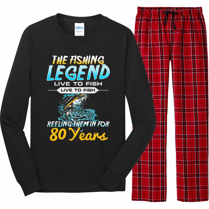 80th Birthday Gift The Fishing Legend 80 Years Fisherman Long Sleeve Pajama Set