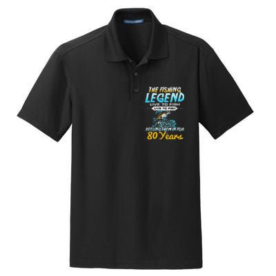 80th Birthday Gift The Fishing Legend 80 Years Fisherman Dry Zone Grid Polo