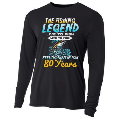 80th Birthday Gift The Fishing Legend 80 Years Fisherman Cooling Performance Long Sleeve Crew