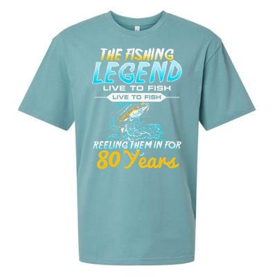 80th Birthday Gift The Fishing Legend 80 Years Fisherman Sueded Cloud Jersey T-Shirt