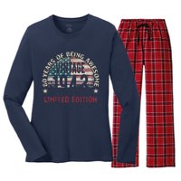 80th Birthday Gift Men Vintage 1943 80 Years Old USA Flag Women's Long Sleeve Flannel Pajama Set 