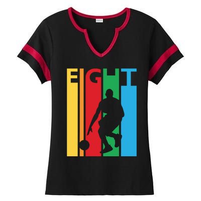 8th Birthday Gift Eight Colorful Basketball 8 Year Old Ladies Halftime Notch Neck Tee