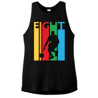 8th Birthday Gift Eight Colorful Basketball 8 Year Old Ladies PosiCharge Tri-Blend Wicking Tank