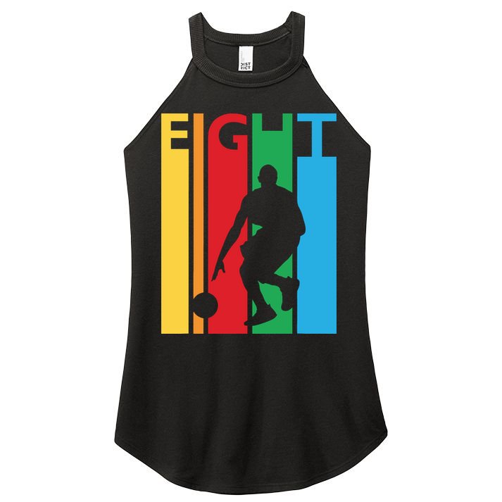8th Birthday Gift Eight Colorful Basketball 8 Year Old Women's Perfect Tri Rocker Tank