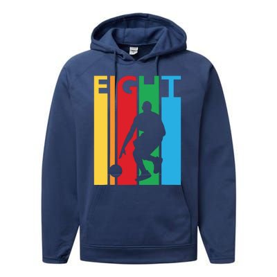 8th Birthday Gift Eight Colorful Basketball 8 Year Old Performance Fleece Hoodie