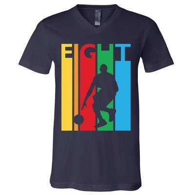 8th Birthday Gift Eight Colorful Basketball 8 Year Old V-Neck T-Shirt