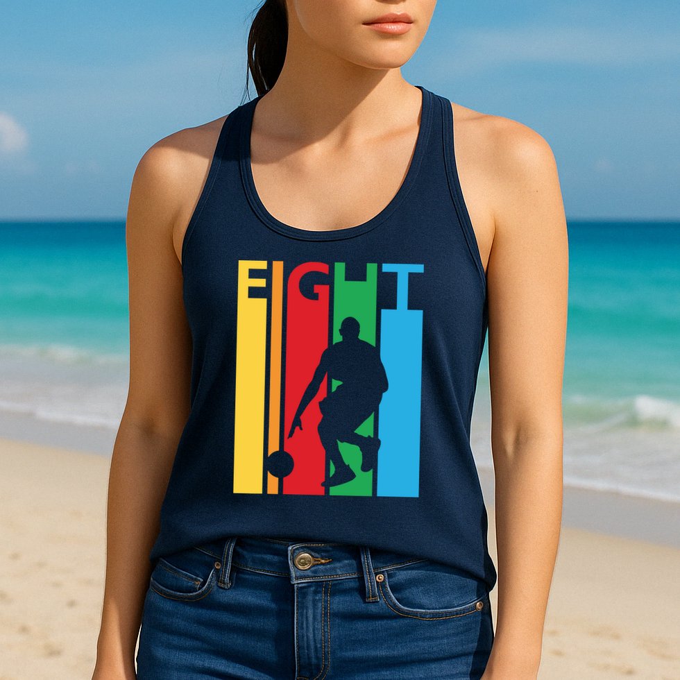 8th Birthday Gift Eight Colorful Basketball 8 Year Old Womens Tank Top