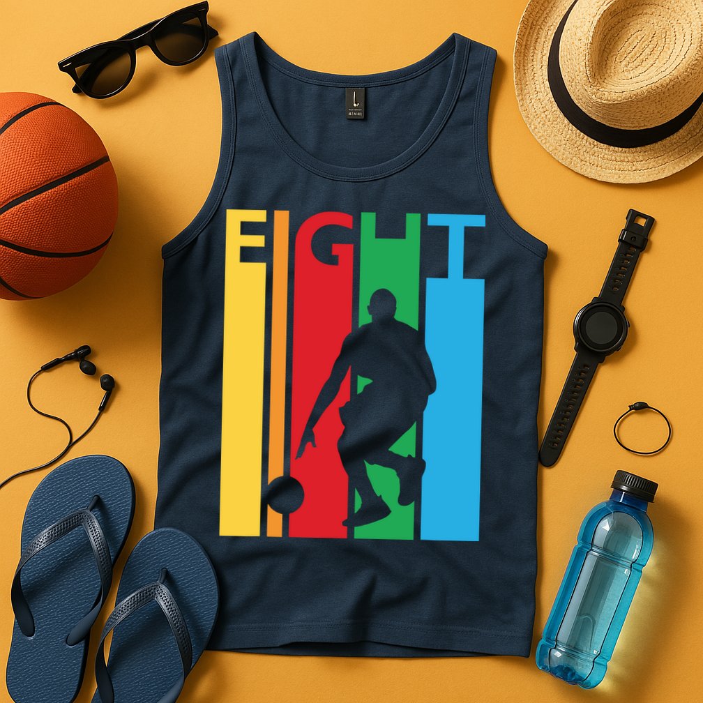 8th Birthday Gift Eight Colorful Basketball 8 Year Old Tank Top