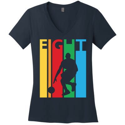 8th Birthday Gift Eight Colorful Basketball 8 Year Old Women's V-Neck T-Shirt