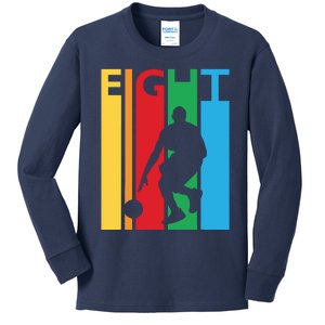 8th Birthday Gift Eight Colorful Basketball 8 Year Old Kids Long Sleeve Shirt