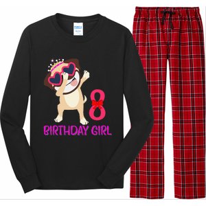 8th Birthday Girl Funny Pug Dog 8 Years Old Birthday Long Sleeve Pajama Set