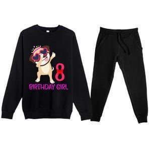 8th Birthday Girl Funny Pug Dog 8 Years Old Birthday Premium Crewneck Sweatsuit Set