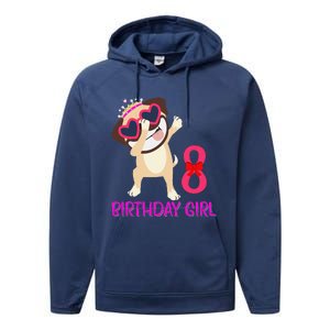 8th Birthday Girl Funny Pug Dog 8 Years Old Birthday Performance Fleece Hoodie