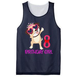 8th Birthday Girl Funny Pug Dog 8 Years Old Birthday Mesh Reversible Basketball Jersey Tank