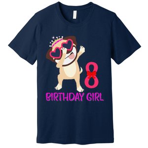 8th Birthday Girl Funny Pug Dog 8 Years Old Birthday Premium T-Shirt