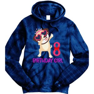 8th Birthday Girl Funny Pug Dog 8 Years Old Birthday Tie Dye Hoodie