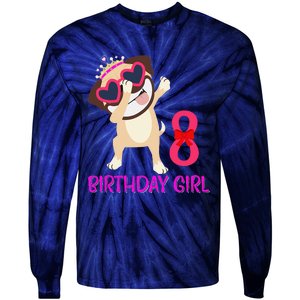 8th Birthday Girl Funny Pug Dog 8 Years Old Birthday Tie-Dye Long Sleeve Shirt