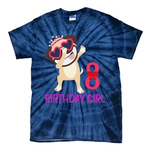 8th Birthday Girl Funny Pug Dog 8 Years Old Birthday Tie-Dye T-Shirt