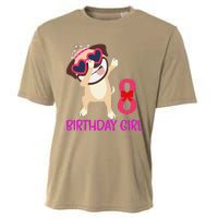 8th Birthday Girl Funny Pug Dog 8 Years Old Birthday Cooling Performance Crew T-Shirt