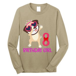 8th Birthday Girl Funny Pug Dog 8 Years Old Birthday Long Sleeve Shirt