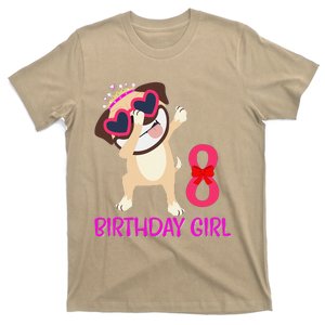 8th Birthday Girl Funny Pug Dog 8 Years Old Birthday T-Shirt