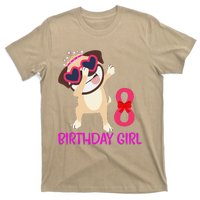 8th Birthday Girl Funny Pug Dog 8 Years Old Birthday T-Shirt