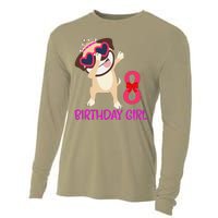 8th Birthday Girl Funny Pug Dog 8 Years Old Birthday Cooling Performance Long Sleeve Crew