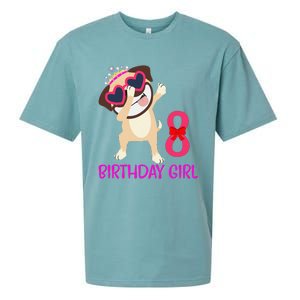 8th Birthday Girl Funny Pug Dog 8 Years Old Birthday Sueded Cloud Jersey T-Shirt