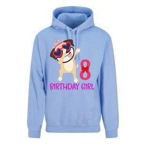 8th Birthday Girl Funny Pug Dog 8 Years Old Birthday Unisex Surf Hoodie