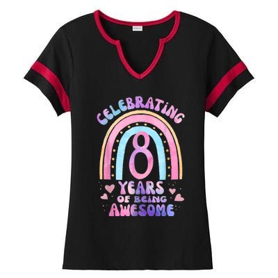 8th Birthday Girl Tie Dye 8 Years Of Being Awesome Bday Ladies Halftime Notch Neck Tee