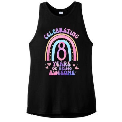 8th Birthday Girl Tie Dye 8 Years Of Being Awesome Bday Ladies PosiCharge Tri-Blend Wicking Tank