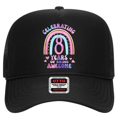 8th Birthday Girl Tie Dye 8 Years Of Being Awesome Bday High Crown Mesh Back Trucker Hat