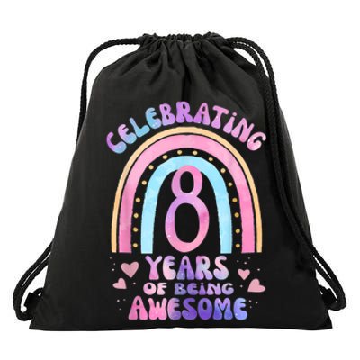 8th Birthday Girl Tie Dye 8 Years Of Being Awesome Bday Drawstring Bag