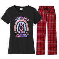 8th Birthday Girl Tie Dye 8 Years Of Being Awesome Bday Women's Flannel Pajama Set