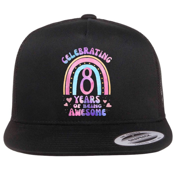 8th Birthday Girl Tie Dye 8 Years Of Being Awesome Bday Flat Bill Trucker Hat