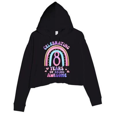 8th Birthday Girl Tie Dye 8 Years Of Being Awesome Bday Crop Fleece Hoodie