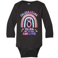 8th Birthday Girl Tie Dye 8 Years Of Being Awesome Bday Baby Long Sleeve Bodysuit