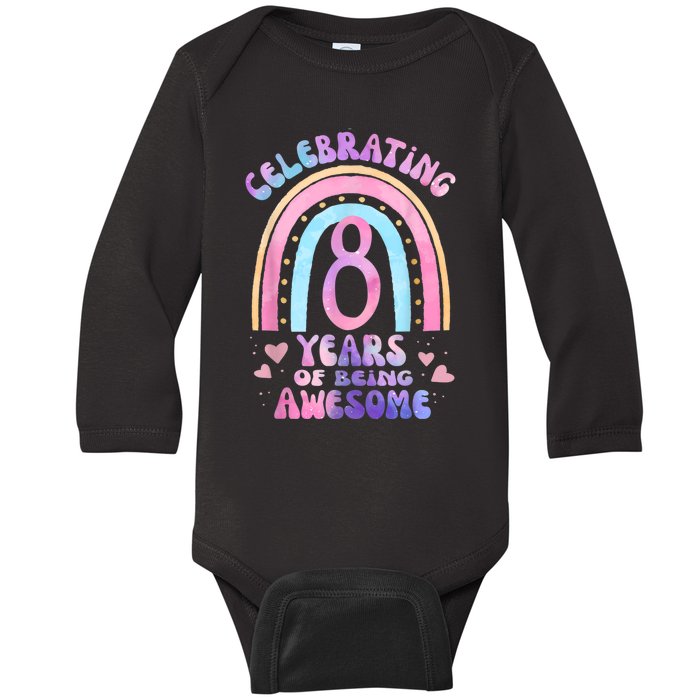 8th Birthday Girl Tie Dye 8 Years Of Being Awesome Bday Baby Long Sleeve Bodysuit