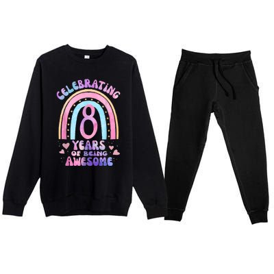 8th Birthday Girl Tie Dye 8 Years Of Being Awesome Bday Premium Crewneck Sweatsuit Set