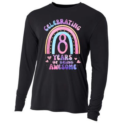 8th Birthday Girl Tie Dye 8 Years Of Being Awesome Bday Cooling Performance Long Sleeve Crew